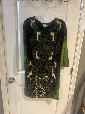 Women's Green Patterned Stretch Sheath Dress